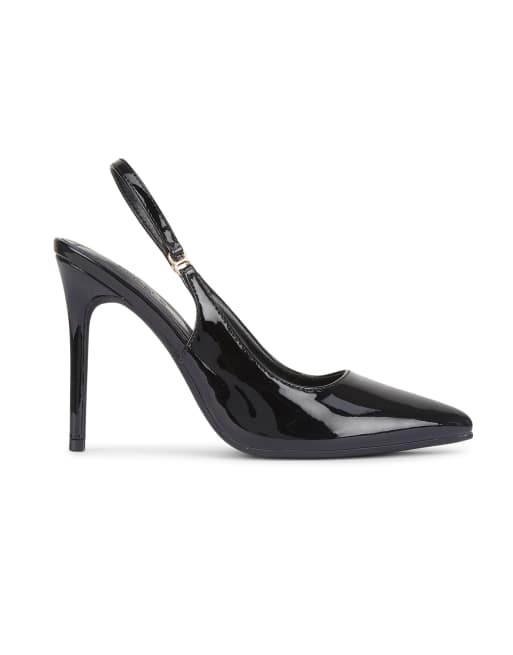 SEQWL Pointed toe slingbacks high stiletto heel pump shoes in black, 3 of 5