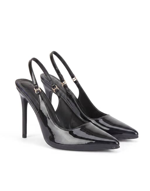 SEQWL Pointed toe slingbacks high stiletto heel pump shoes in black, 5 of 5