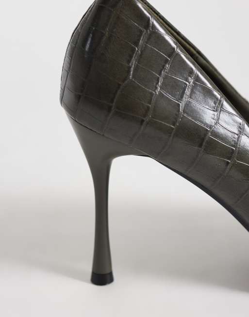 SEQWL pumps with gold detail in olive croc, 3 of 4