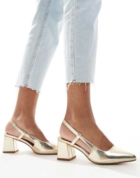 SEQWL - Puntige schoenen met slingback en blokhak in goud - view 1