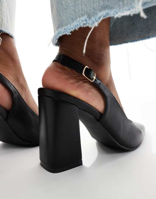 SEQWL - Puntige slingback-schoenen met blokhak en brede pasvorm in zwart, 2 van 4
