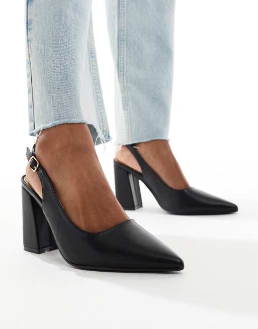 SEQWL - Puntige slingback-schoenen met blokhak en brede pasvorm in zwart, 4 van 4