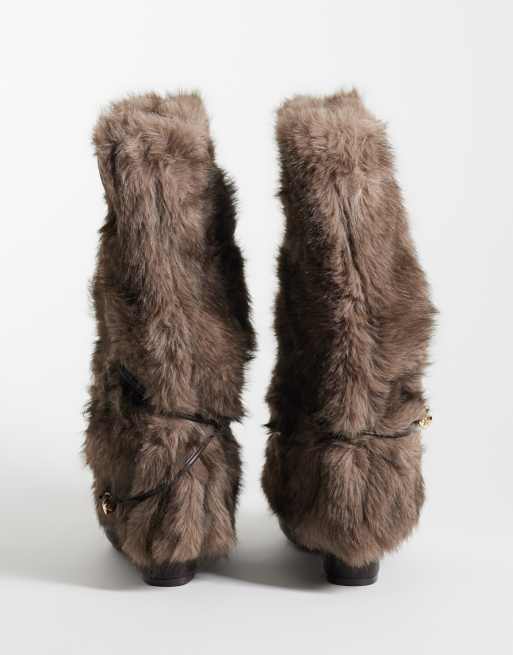 SEQWL Ranger botki za kostkę na obcasie klockowym z faux-fur, brązowe, 4 z 5