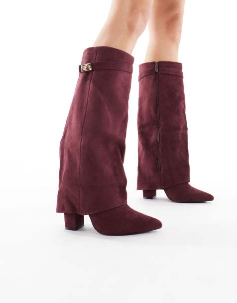 SEQWL Ranger fold over knee boots in berry - view 1