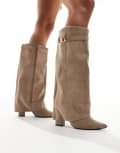 [SEQWL] SEQWL Ranger fold over knee boots in taupe-Neutral 41 Taupe micro