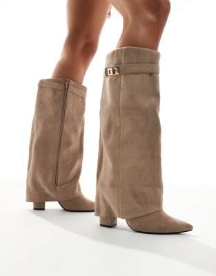 SEQWL - Ranger - Kniehohe Stiefel in Taupe mit Umschlag-Neutral