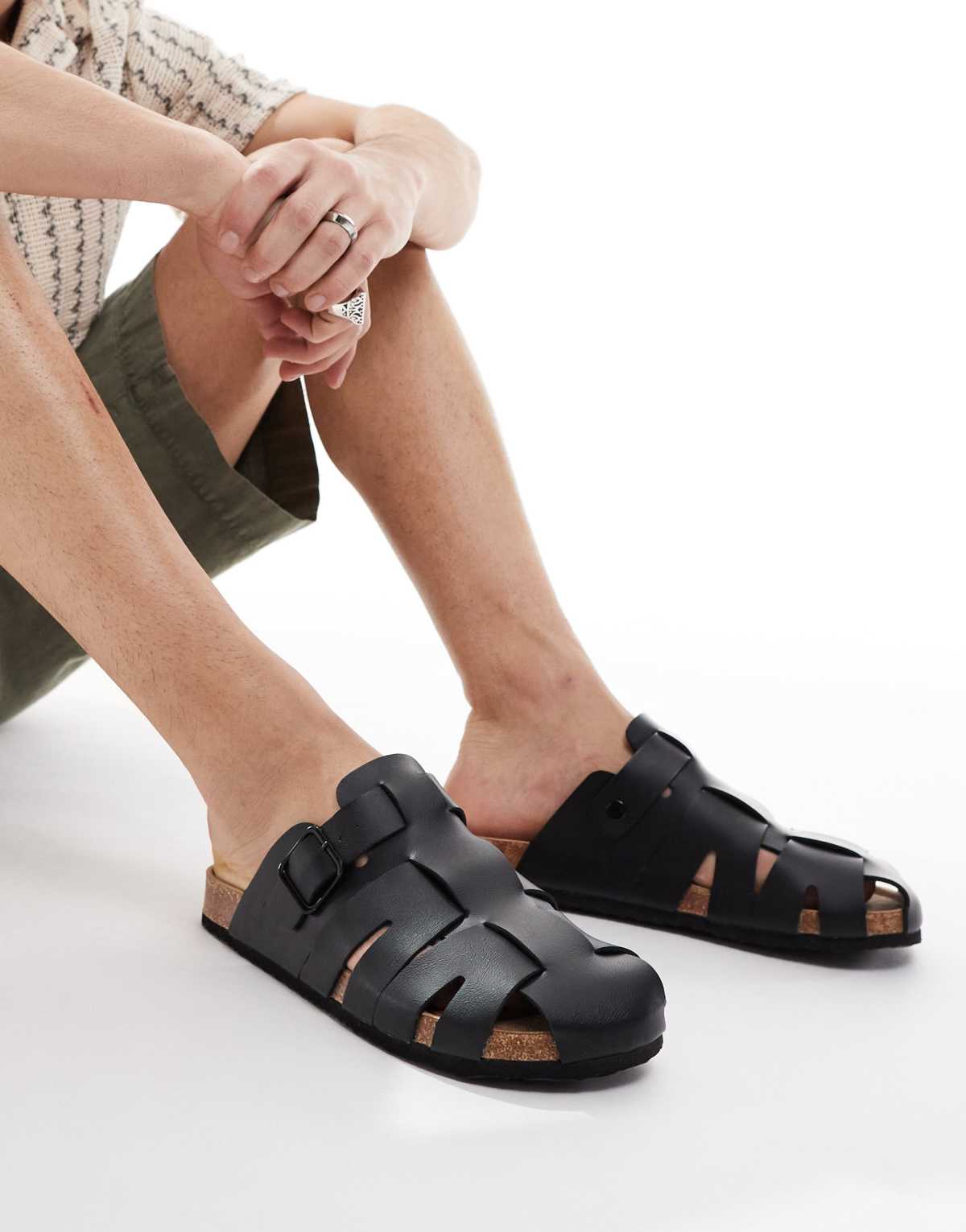 SEQWL RB fisherman sandals in PU black
