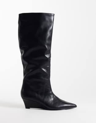 Seqwl Refined Wedge Knee Boots In Black