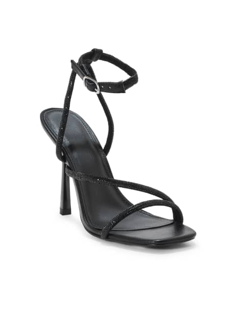 SEQWL Rhinestone high heeled strappy sandals with ankle strap in black - view 1