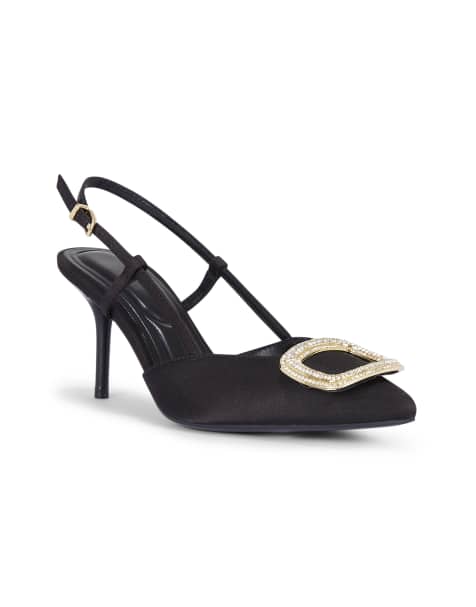 SEQWL Rhinestone slingback dress high heels stiletto with buckle in black - view 1