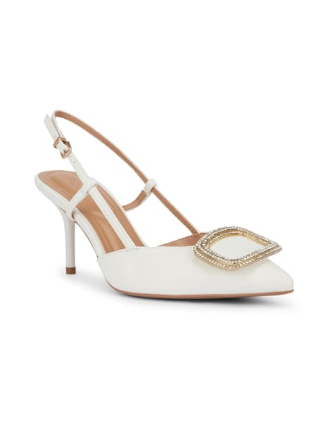 SEQWL Rhinestone slingback dress high heels stiletto with buckle in cream - view 1