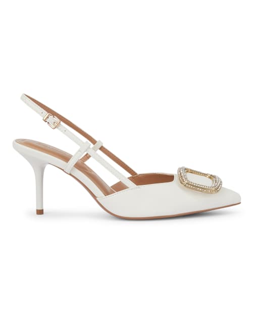 SEQWL Rhinestone slingback dress high heels stiletto with buckle in cream, 2 of 2