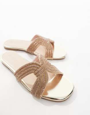 Seqwl Robin Flat Sandals With Embellished Strap In Gold