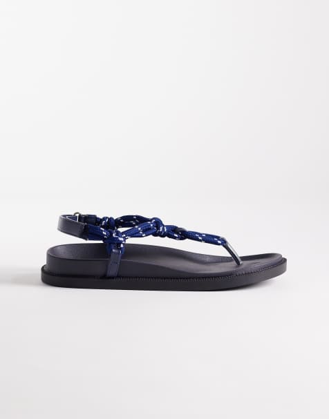 SEQWL rope strap thong sandals in navy - view 1