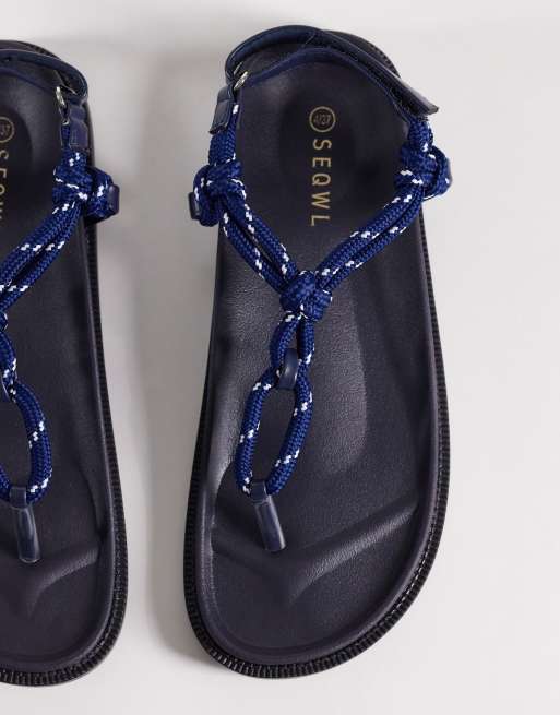 SEQWL rope strap thong sandals in navy, 4 of 4