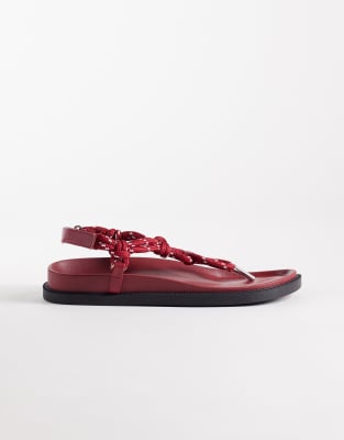 Seqwl Rope Strap Thong Sandals In Red