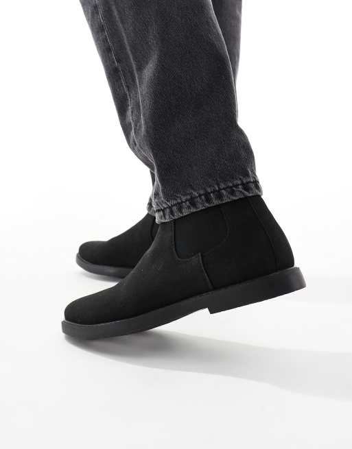 SEQWL round toe chelsea boots in faux suede black