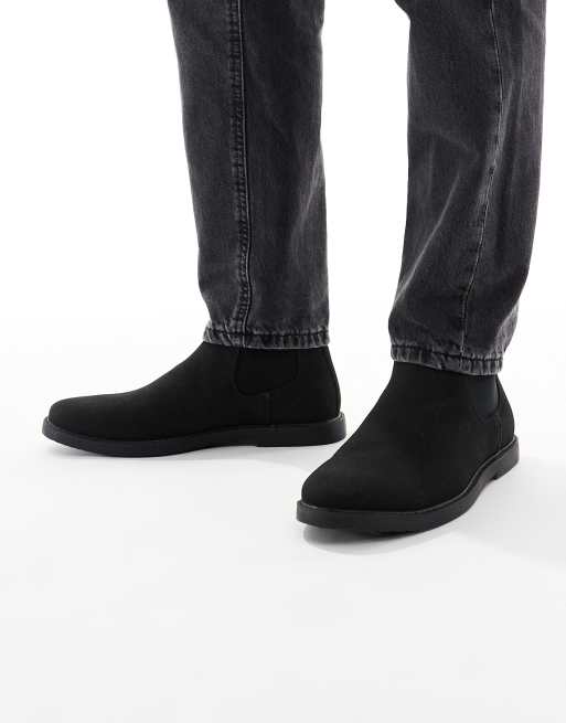 SEQWL round toe chelsea boots in faux suede black