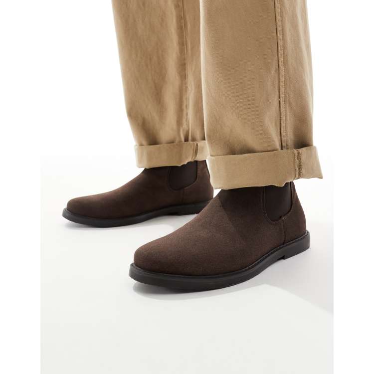 SEQWL round toe chelsea boots in faux suede chocolate | ASOS display picture 2