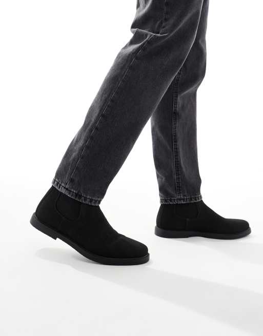 SEQWL round toe chelsea boots in suede black