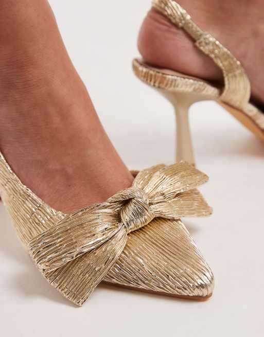 SEQWL - Salado - Chaussures à talon carré et bride arrière avec détail nœud - Doré, 4 de 4