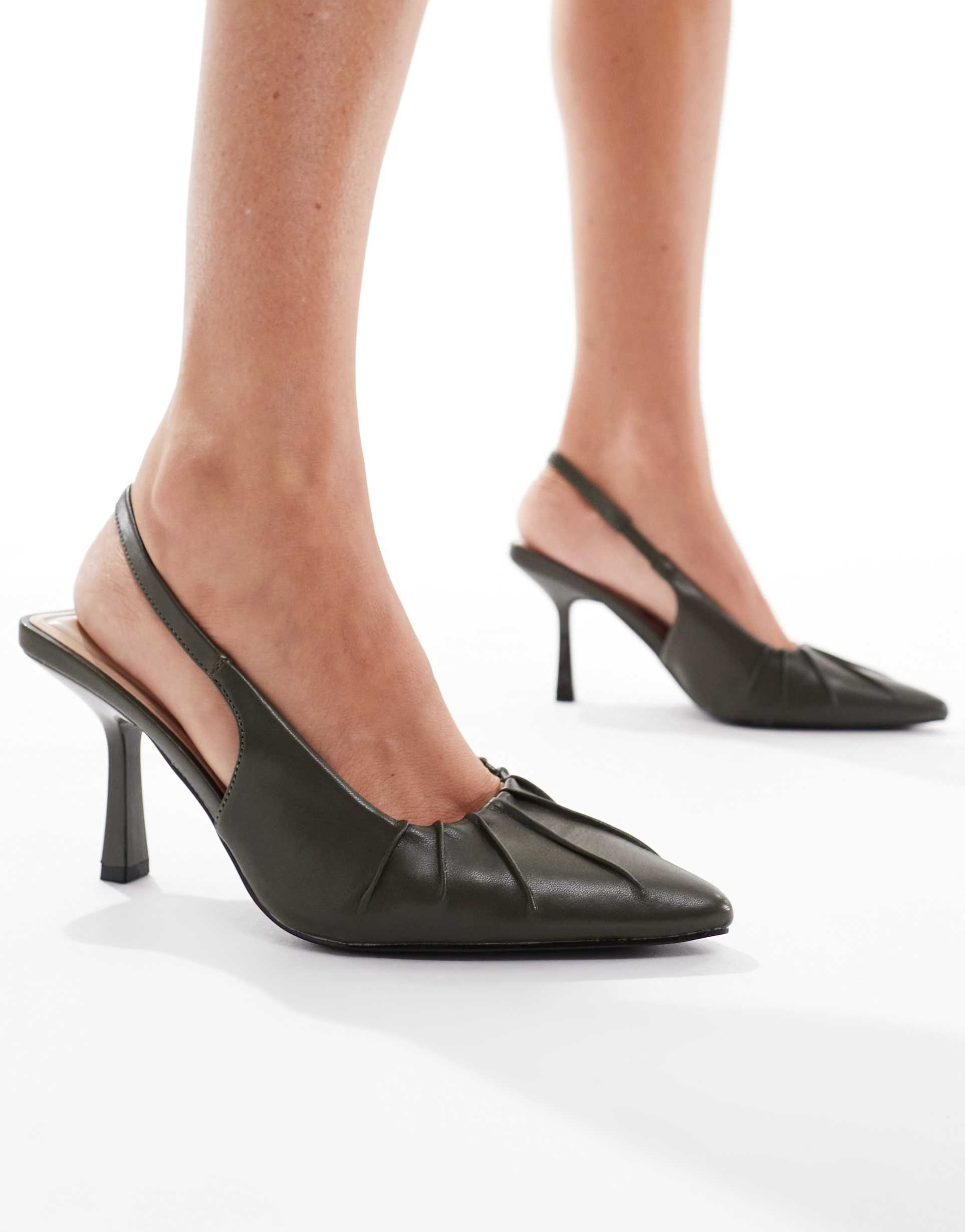 seqwl salado ruched detail slingback heels in olive