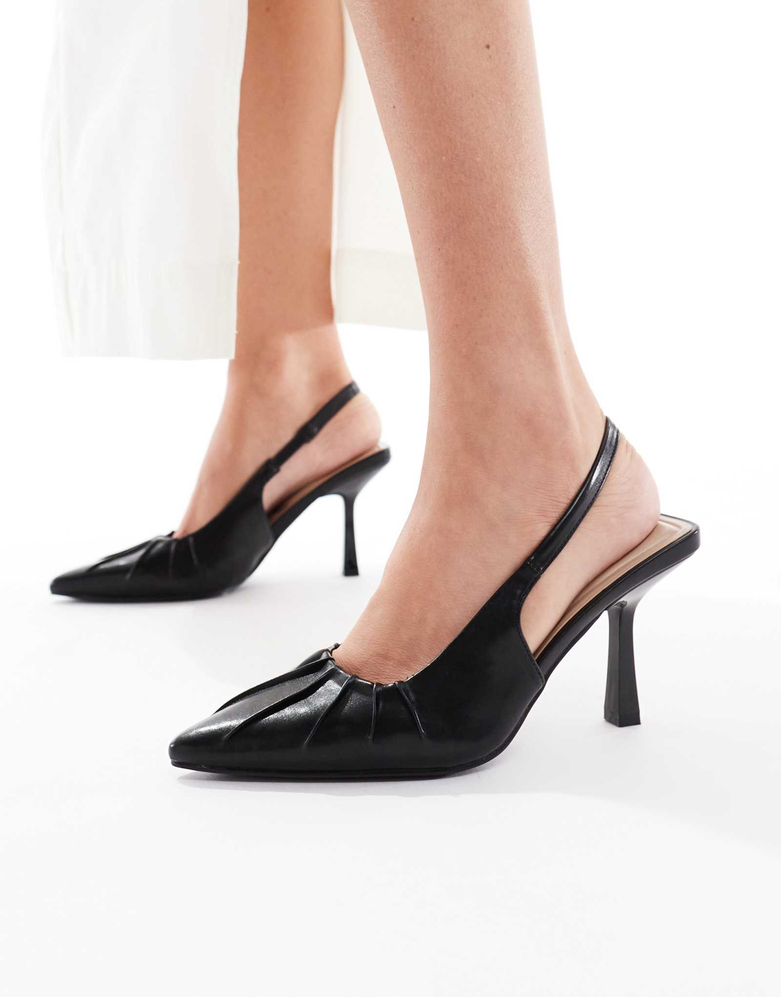 Черные туфли-лодочки SEQWL Salado с рюшами и ремешками на каблуках-босоножках