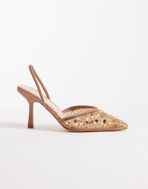 SEQWL - Salado - Scarpe con tacco color bronzo decorate con cinturino posteriore