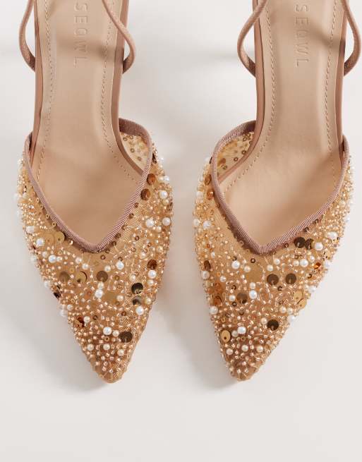 SEQWL - Salado - Scarpe con tacco color bronzo decorate con cinturino posteriore, 2 di 4