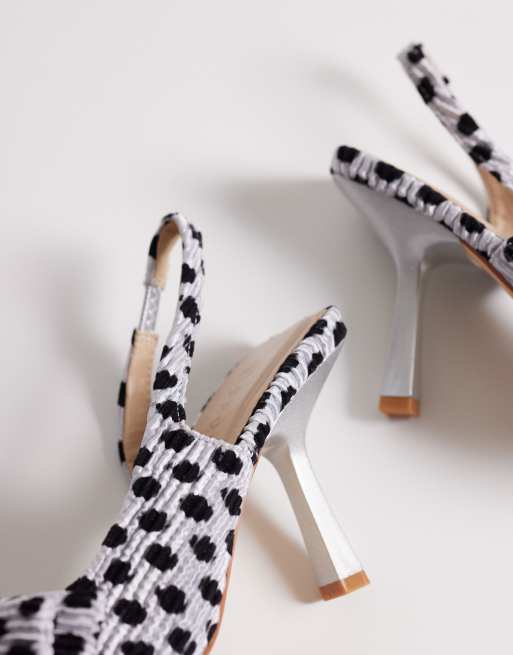 SEQWL Salado sling back block heeled shoes with bow detail in black/silver polka, 2 of 4