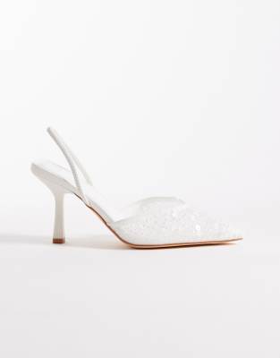 Seqwl Salado Sling Back Embellished Heeled Shoes In White