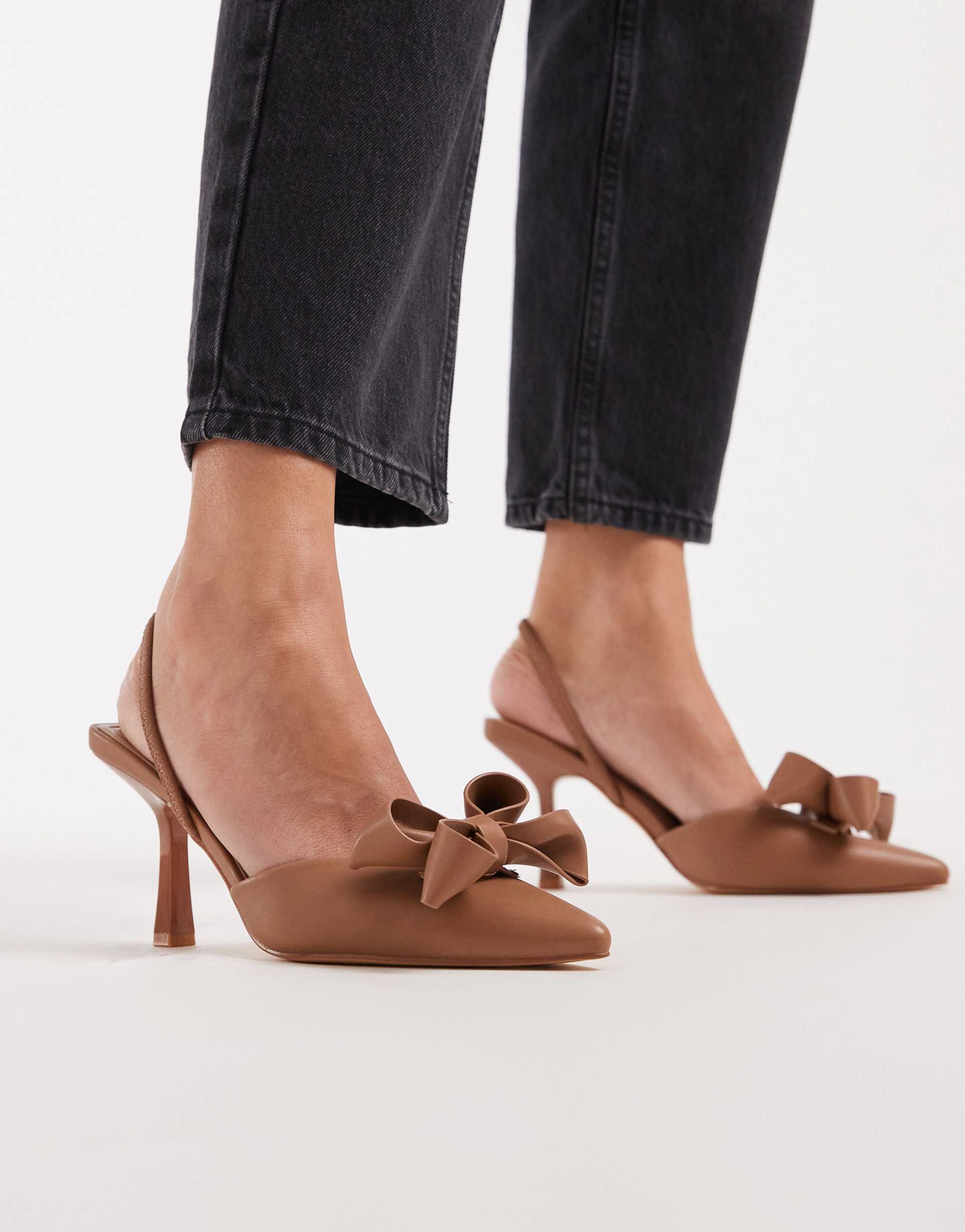 seqwl salado slingback heeled pumps with bow detailing in tan
