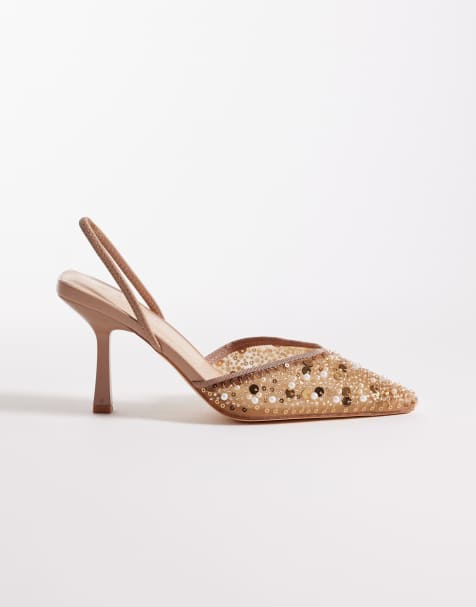 SEQWL - Salado - Slingback schoenen met brede pasvorm, hak en versiering in brons - view 1