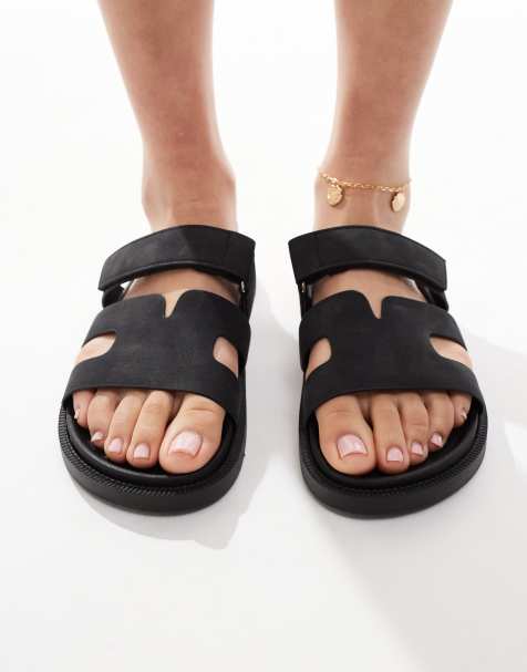SEQWL - Sandalen met bandjes van nubuckleer in zwart - view 1