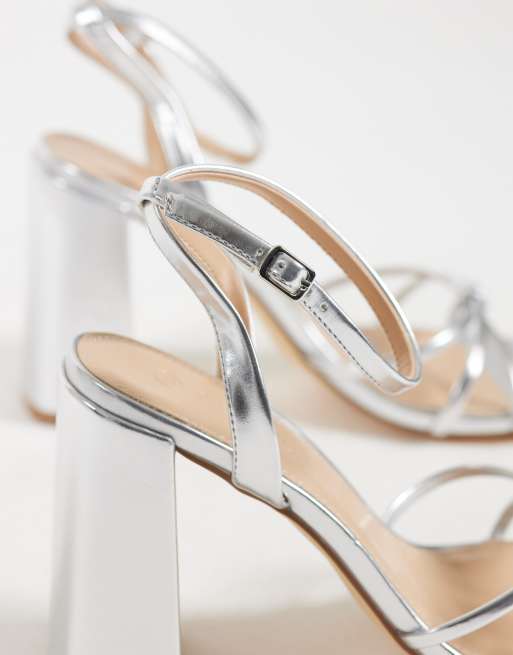 SEQWL sandales à brides minimalistes à talon carré argentées, 3 de 4