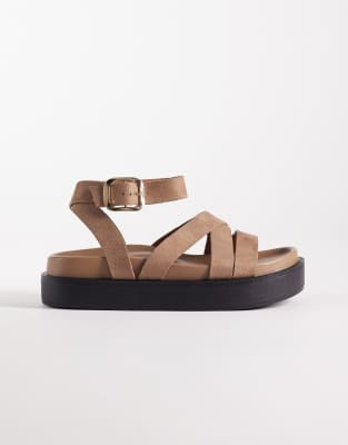 Sandales en imitation daim à brides et semelle plateforme - Taupe-Blanc 38