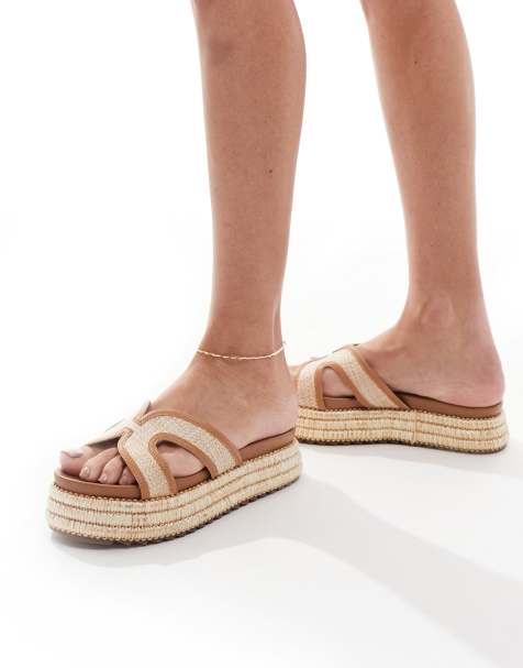 SEQWL - Sandali con fascette in rafia tonalità naturale con suola flatform - view 1