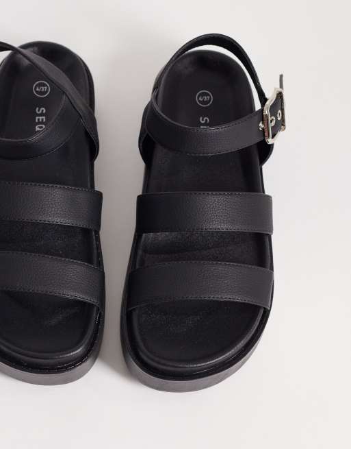 SEQWL - Sandali flatform con fascette sottili neri, 2 di 4