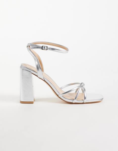 SEQWL - Sandalias de tacón ancho minimalistas con tiras en plateado - view 1