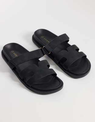  sandals with straps in faux nubuck  - BLACK
