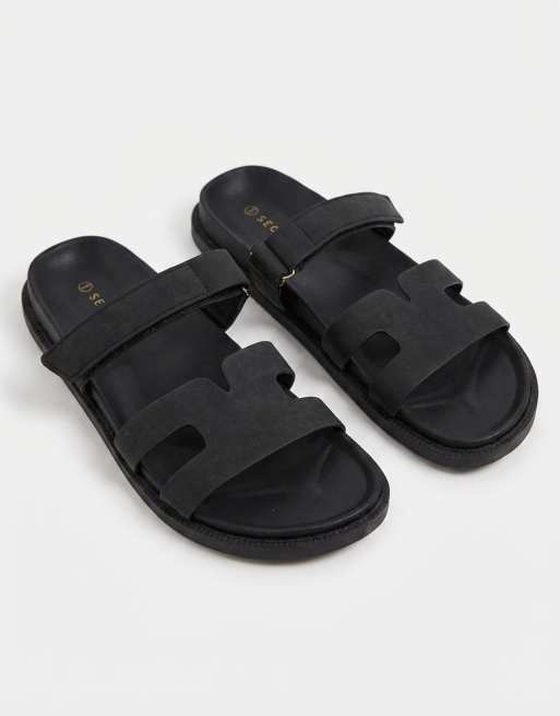 SEQWL sandals with straps in faux nubuck in black, 5 of 8