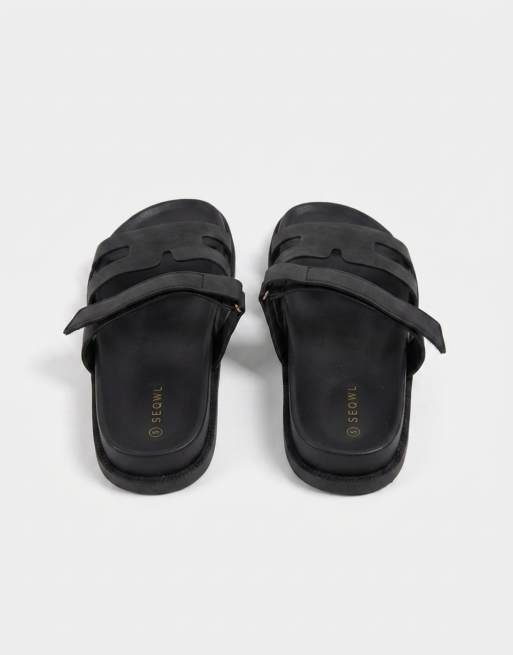 SEQWL sandals with straps in faux nubuck in black, 6 of 8