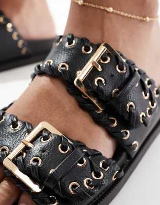 Seqwl Sandals With Studded Buckle Strap In Black
