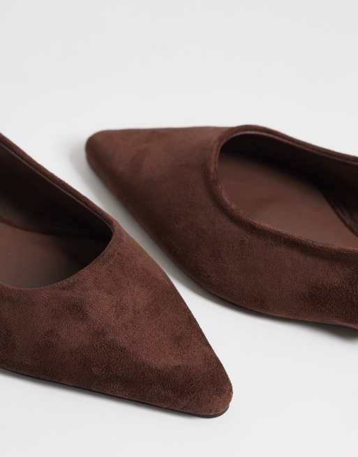 SEQWL - Scar - Ballerines larges à bout pointu en imitation daim - Marron chocolat, 3 de 4