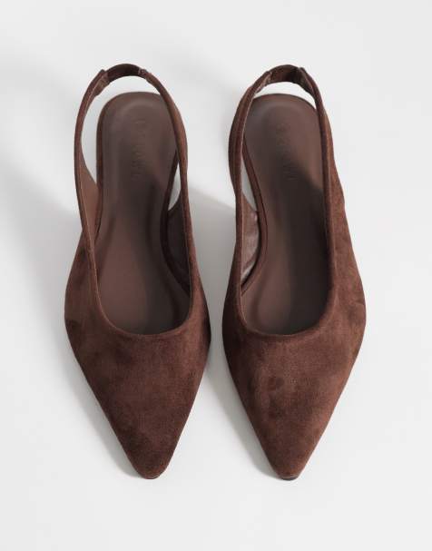 SEQWL Scar faux suede sling back pointed ballet flats in chocolate brown - view 1