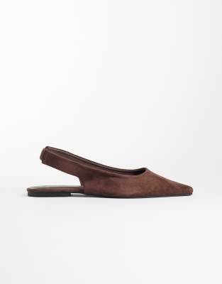 Seqwl Scar Faux Suede Slingback Pointed Toe Ballet Flats In Brown