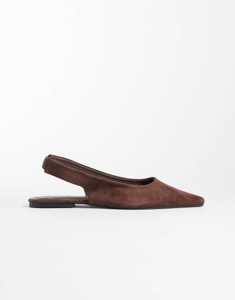 SEQWL Scar faux suede slingback pointed toe ballet flats in chocolate brown - view 1
