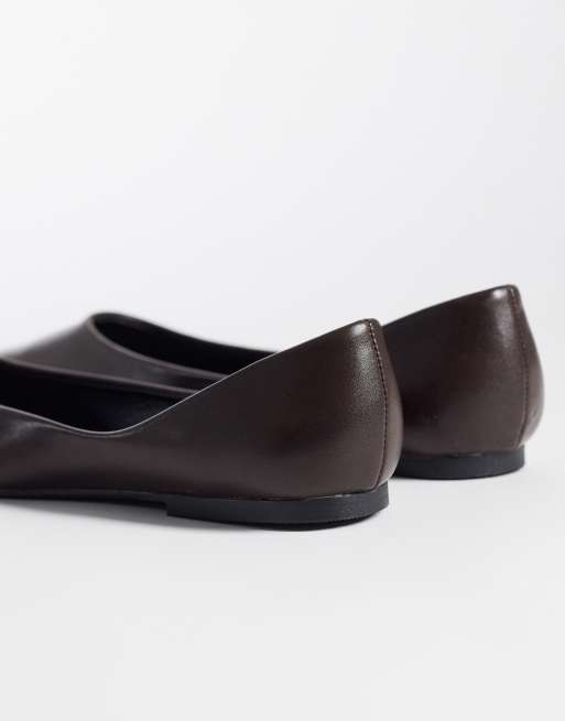 SEQWL Scar pointed ballet flats in chocolate brown, 4 of 4
