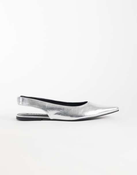 SEQWL Scar sling back pointed ballet flats in silver - view 1