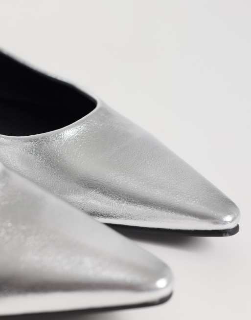 SEQWL Scar sling back pointed ballet flats in silver, 2 of 4